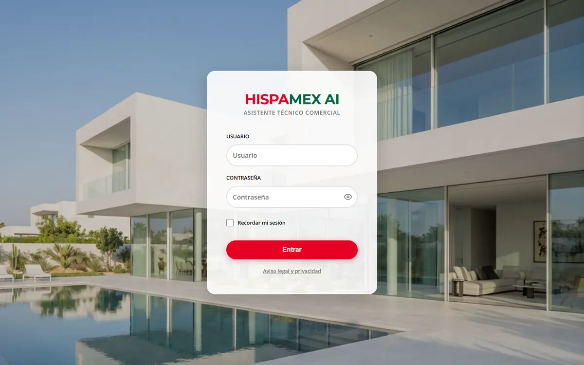 Pantalla de acceso de HISPAMEX AI